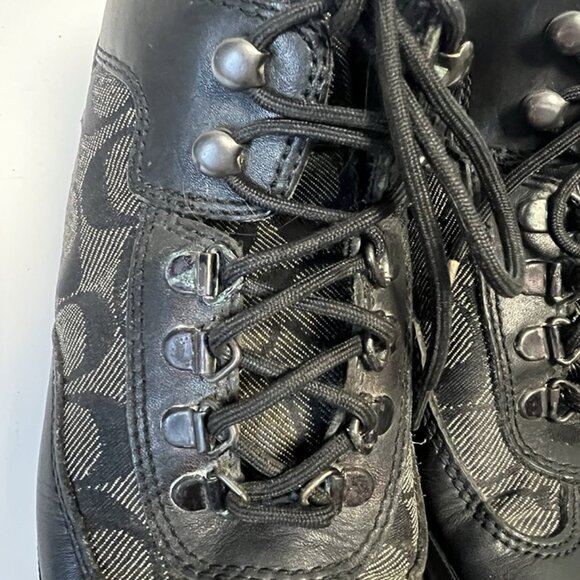 VTG Coach Women’s 7.5 Black Leather Monogram Hiking Boots Chunky Gorpcore Y2K - Picture 6 of 11